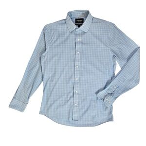 BONOBOS Slim Fit Button Down Shirt Light Blue Plaid Men M Medium